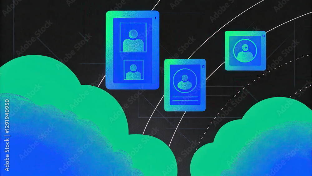Poster secure cloud storage concept, futuristic cloud storage interface with biometric data representation