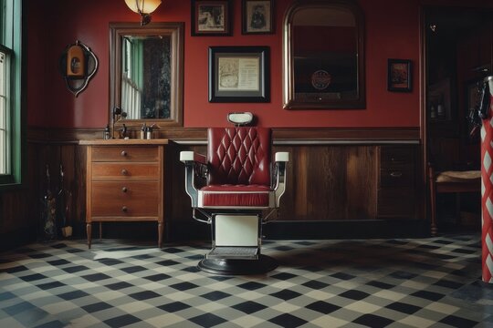 A vintage inspired hair salon complete with a barber pole .