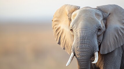 Fototapeta premium African elephant portrait, savanna background, wildlife photography, nature documentary (1)