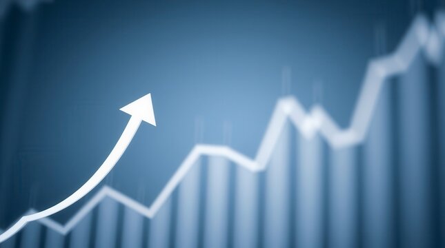 An upward-pointing arrow and graph symbolizes business growth, financial success, and positive trends.