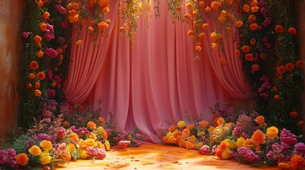 Dreamy floral stage with cascading blossoms image
