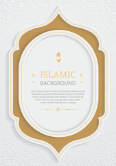 Luxury Islamic Background gold ornamental greeting cards with Islamic realistic arch frame