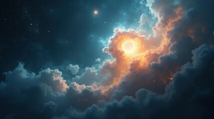 A hauntingly beautiful ghost nebula, translucent tendrils of gas drifting in Magical Realism like ethereal spirits, illuminated by distant pulsars and cosmic radiation.