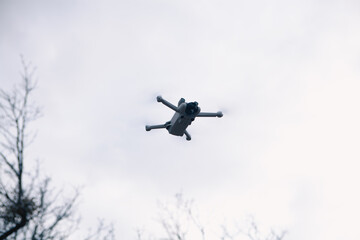 flying drone in winter ..