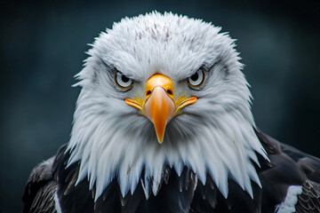 Naklejka premium Majestic white eagle staring with intense gaze and orange beak
