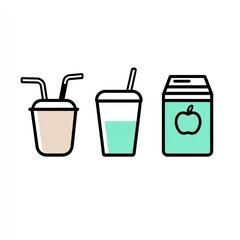 Simple Illustration of Juice Cups and Carton