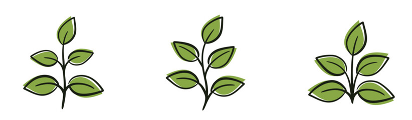 Plants with five leaves. Nature, spring and planting design elements. Isolated vector images