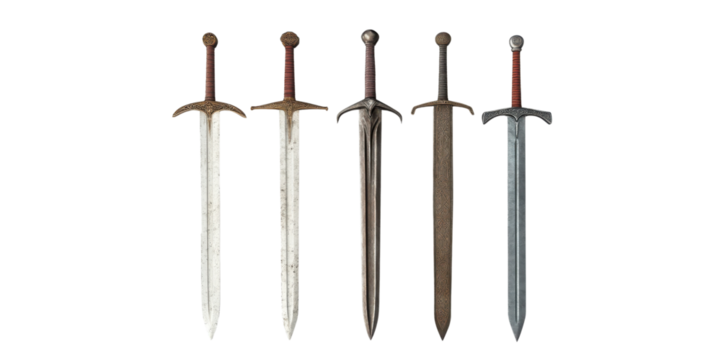 Different medieval swords, transparent background