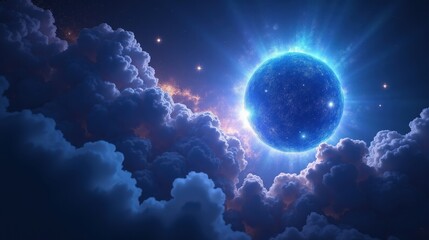 A cluster of massive blue hypergiant stars, their radiant energy casting deep Magical Realism indigo and violet hues, cosmic winds sculpting abstract patterns in surrounding dust clouds.