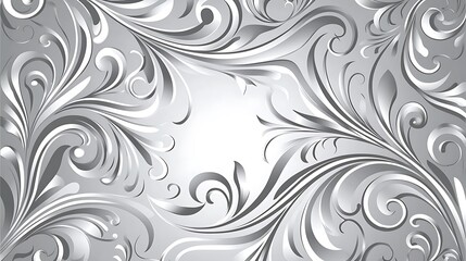 Ornate silver floral scrollwork borders bright center. Design element for invitations, web graphics