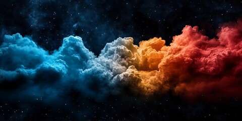A group of colorful clouds in the sky with stars in the background