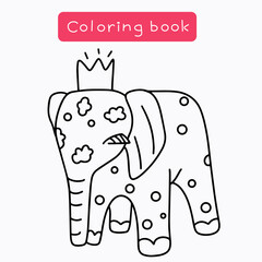 A cute and simple coloring page featuring an adorable baby elephant wearing a crown, perfect for children's activities and educational material. Ideal for young kids