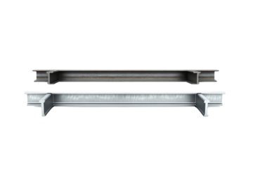 Two different angles of a steel beam profile on a  transparent background