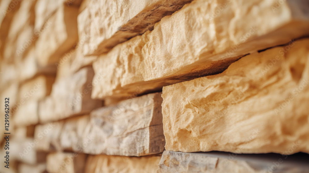 Poster Close-up of a decorative stone wall cladding, showcasing texture and pattern, ideal for backgrounds and design projects