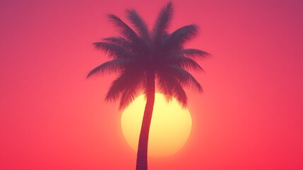 Fototapeta premium Palm tree silhouetted against the sunset sky, suitable for vacation imagery