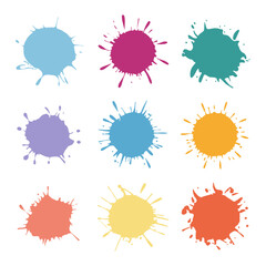 A collection of colorful watercolor ink splashes arranged in a structured grid format.