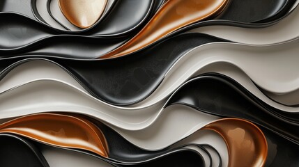 3D wavy texture in black and copper tones — abstract background for design