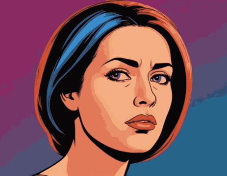 mujer con pelo corto asustada