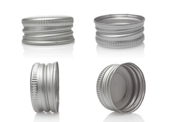 Set of  metal bottle caps close up isolated on white background