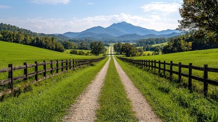 Scenic country road leads to mountains