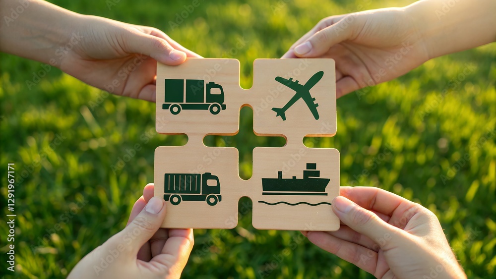 Poster exploring the advancements in green logistics focusing on sustainable transport solutions for reduci