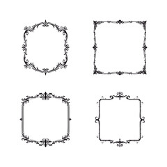 Dark classic antique ornament, floral oval, vector royal baroque border, and Gothic old frame set. Rococo magic, Victorian elegance, and elaborate decorating with copy space. Perfect for embroidery, w