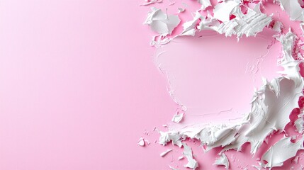 Pink background, white paint splash, abstract art, copy space, design element