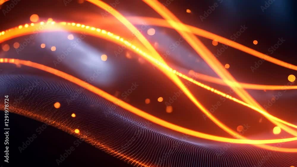 Wall mural digital waves of light create a mesmerizing display of orange and blue in an abstract landscape at n