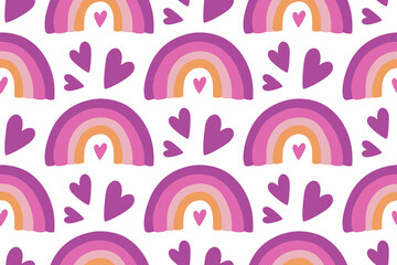Pastel Rainbow and Hearts Seamless Pattern Design
