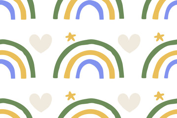 Pastel Rainbow and Hearts Seamless Pattern Design