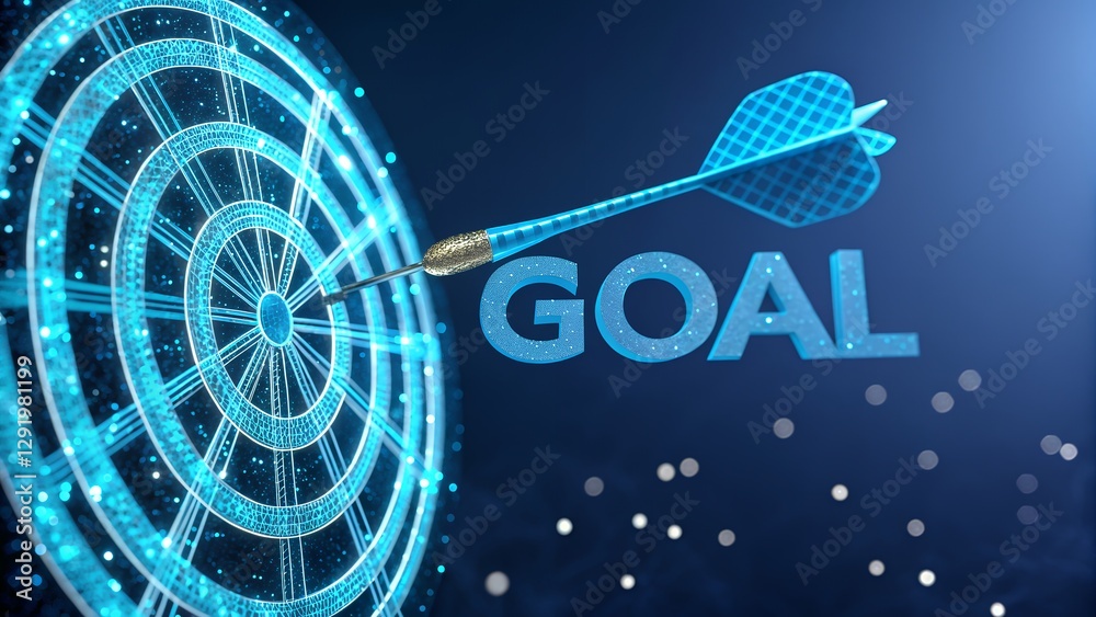 Poster vibrant dart hitting the exact center of a dartboard representing smart goal setting strategy with g