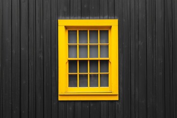 Obraz premium A vibrant yellow window juxtaposed against a dark wall creates an intriguing visual.