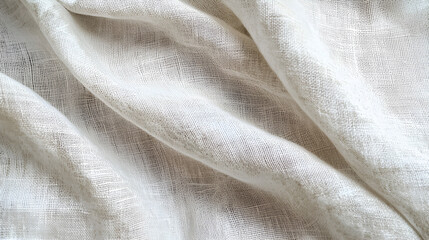 Subtle folds of creamy linen fabric create a soft, textured background.  The woven pattern is delicately visible, offering a calming and elegant visual experience. Perfect for minimalist designs.