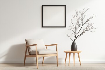 Modern interior with chair, table, and artwork.