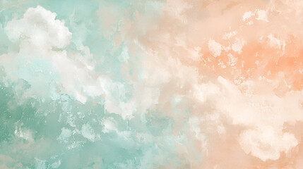 Fototapeta premium Serene Watercolor Clouds: Soft mint and pale peach hues blend seamlessly, creating a tranquil, dreamy atmosphere. Perfect for relaxation and inspiration.