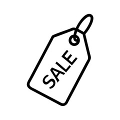 Simple line art of a sale tag icon representing discounts and promotional offers
