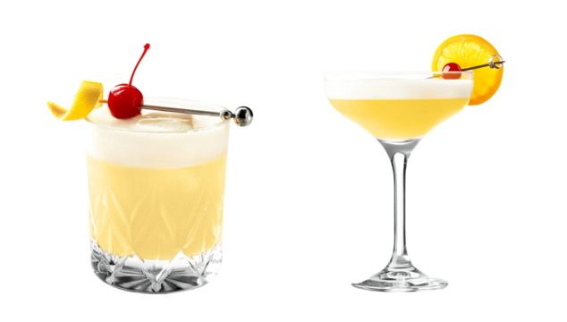 Whiskey Sour cocktail transparent PNG set bundle, isolated background