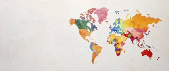 Fototapeta premium Colorful world map illustration with vibrant regions and textures