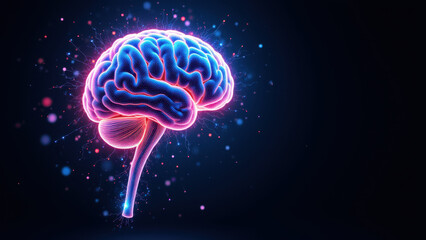 Artificial General Intelligence represented by a stylized brain graphic with digital effects.