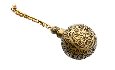 ornate golden spherical pendant with intricate patterns and chain isolated png transparent cutout