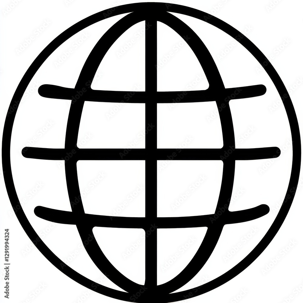 Poster global network icon: a simplified black and white illustration of a globe representing connectivity