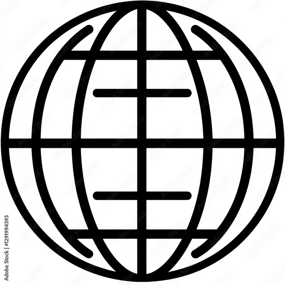 Poster Global Network Outline: Simple Line Drawing of Interconnected Globe Symbol for Worldwide Communication.