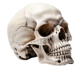 Human Skull Isolated on Transparent PNG Background.