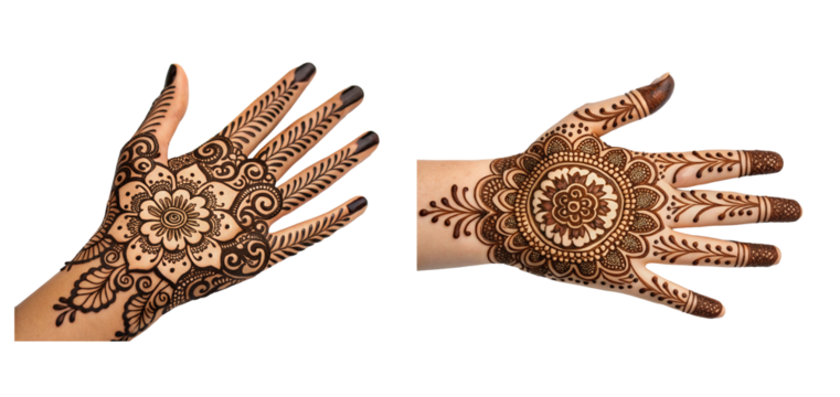 Detailed henna design on a hand with floral pattern, exquisite hand henna design, Cut Out
