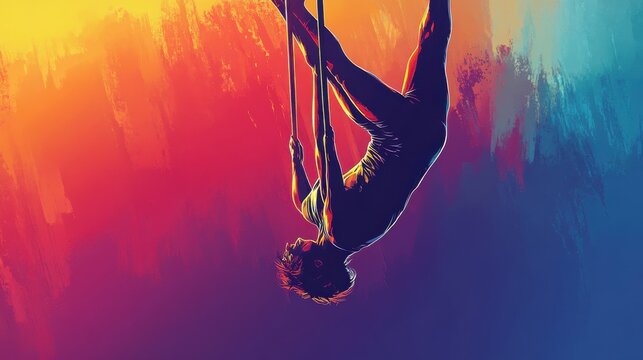 Illustration of a gymnast in a handstand on the parallel bars, vibrant vector design