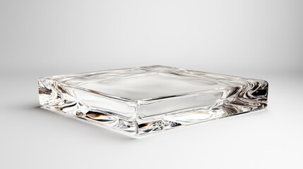 Clear glass block on white background; product display