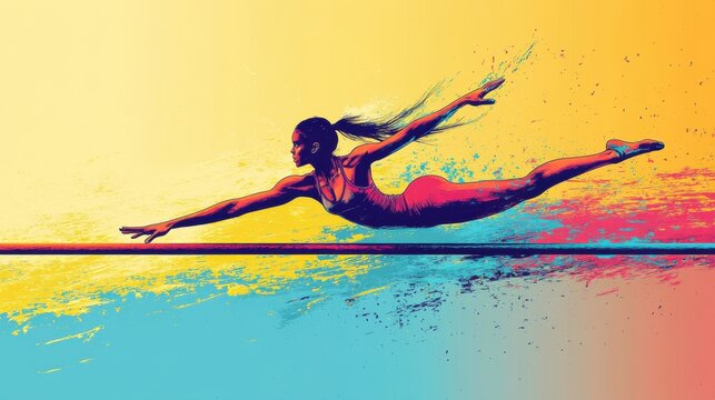 Illustration of a gymnast in a handstand on the parallel bars, vibrant vector design