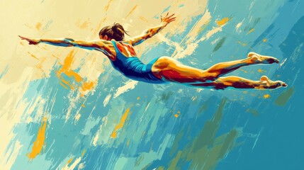 Illustration of a gymnast in a handstand on the parallel bars, vibrant vector design