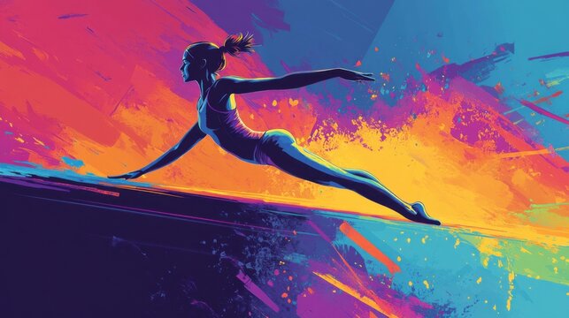 Illustration of a gymnast in a handstand on the parallel bars, vibrant vector design