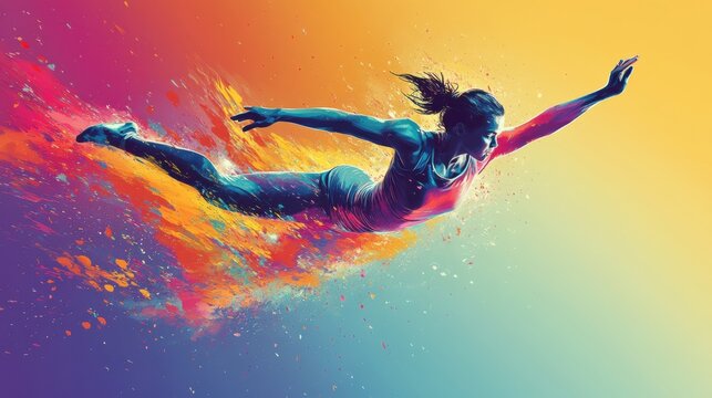 Illustration of a gymnast in a handstand on the parallel bars, vibrant vector design